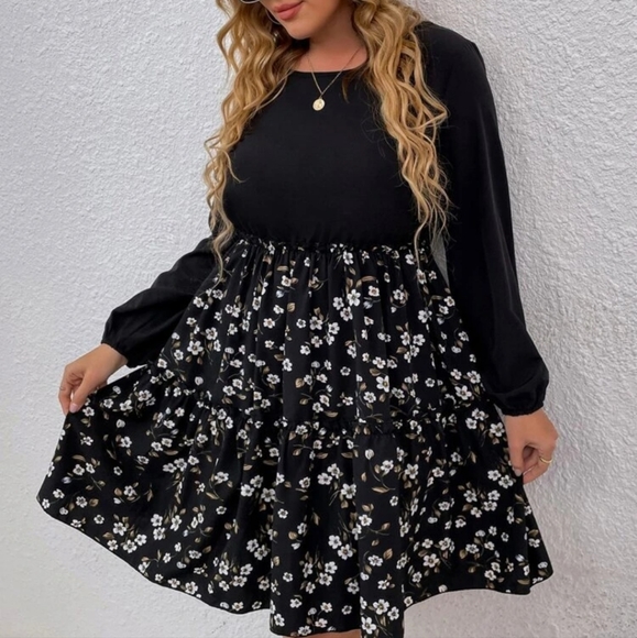 SHEIN Women's Floral Design Lantern Sleeve Ruffle Hem Dress NWOT - Picture 3 of 11